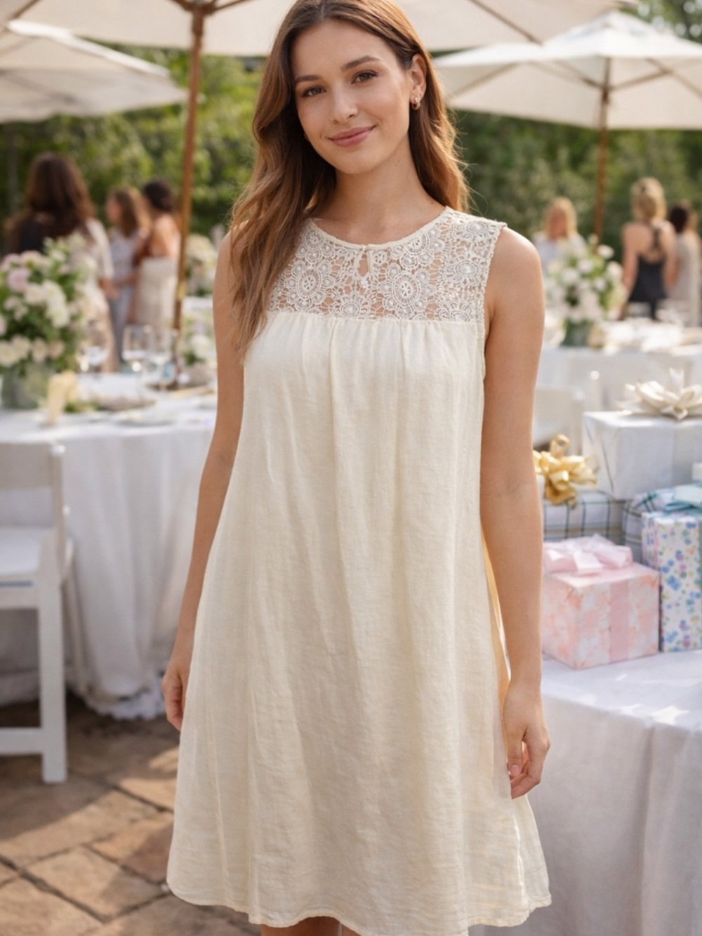 Old Navy Ivory Lace Gauze Dress L Bridal Shower Wedding Grad Boho Cottagecore